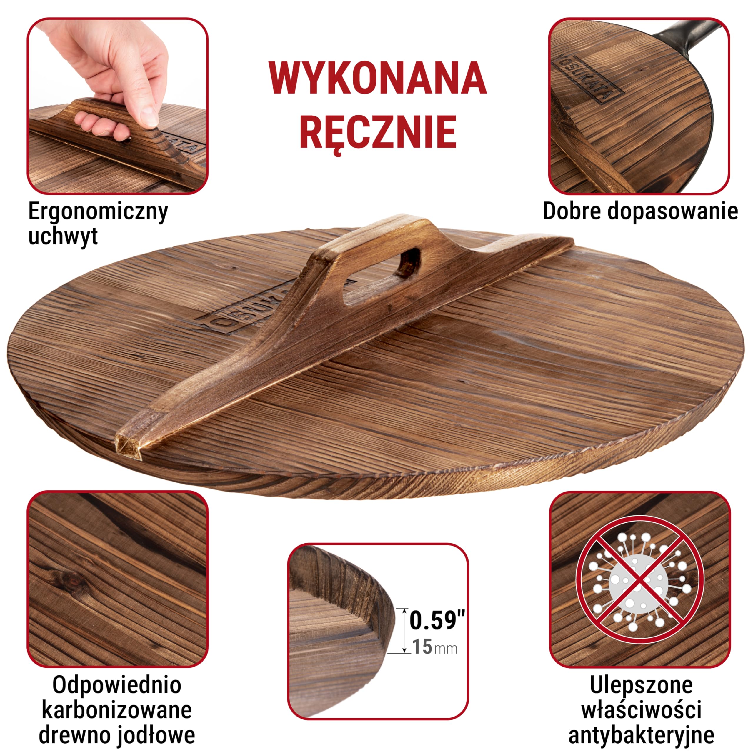 YOSUKATA Pokrywka do Patelni Wok 36 cm – Premium Pokrywka Drewniana z Ergonomiczną Rączką 36 cm - Przykrywka Idealna do Gotowania Azjatyckiego - Pokrywa Zapobiegająca Kondensacji - Akcesoria do Woka