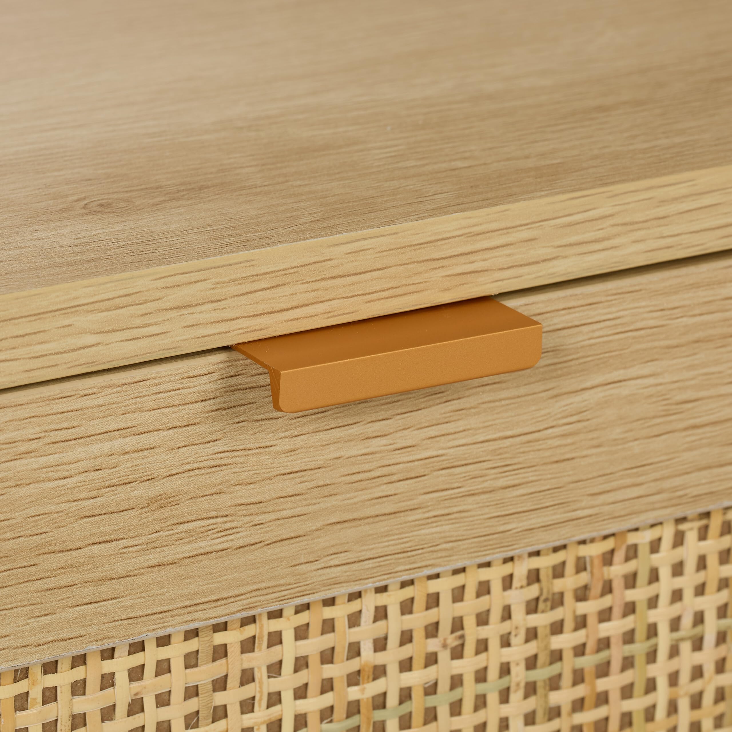 Relaxdays Mueble TV, Efecto Ratán, Mesa para Televisor hasta 43", Lowboard, 45,5 x 100 x 40 cm, Cómoda Tele, Natural