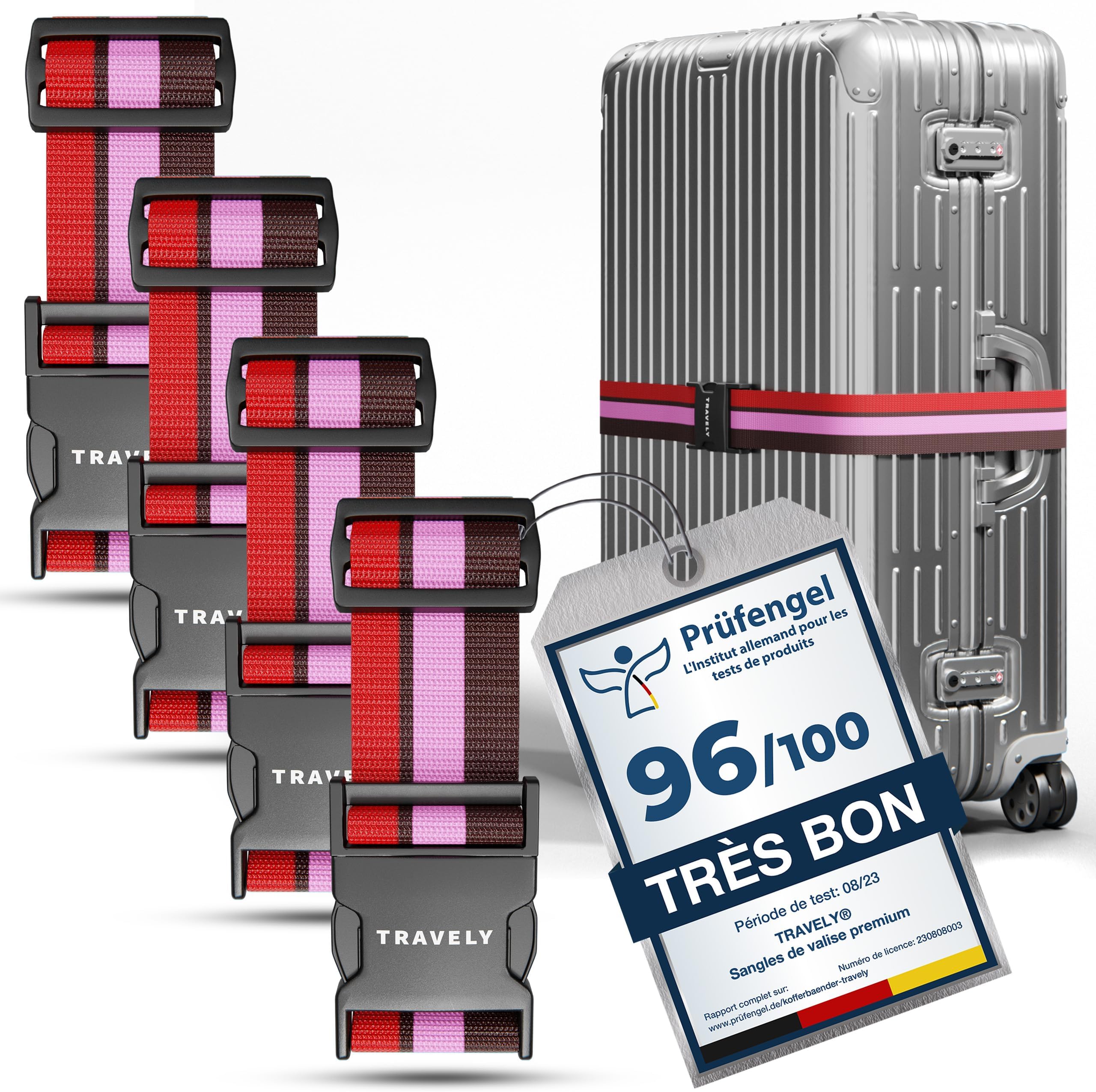 Lot de 4 sangles de bagage pour valises approuvées par la TSA - Bleu