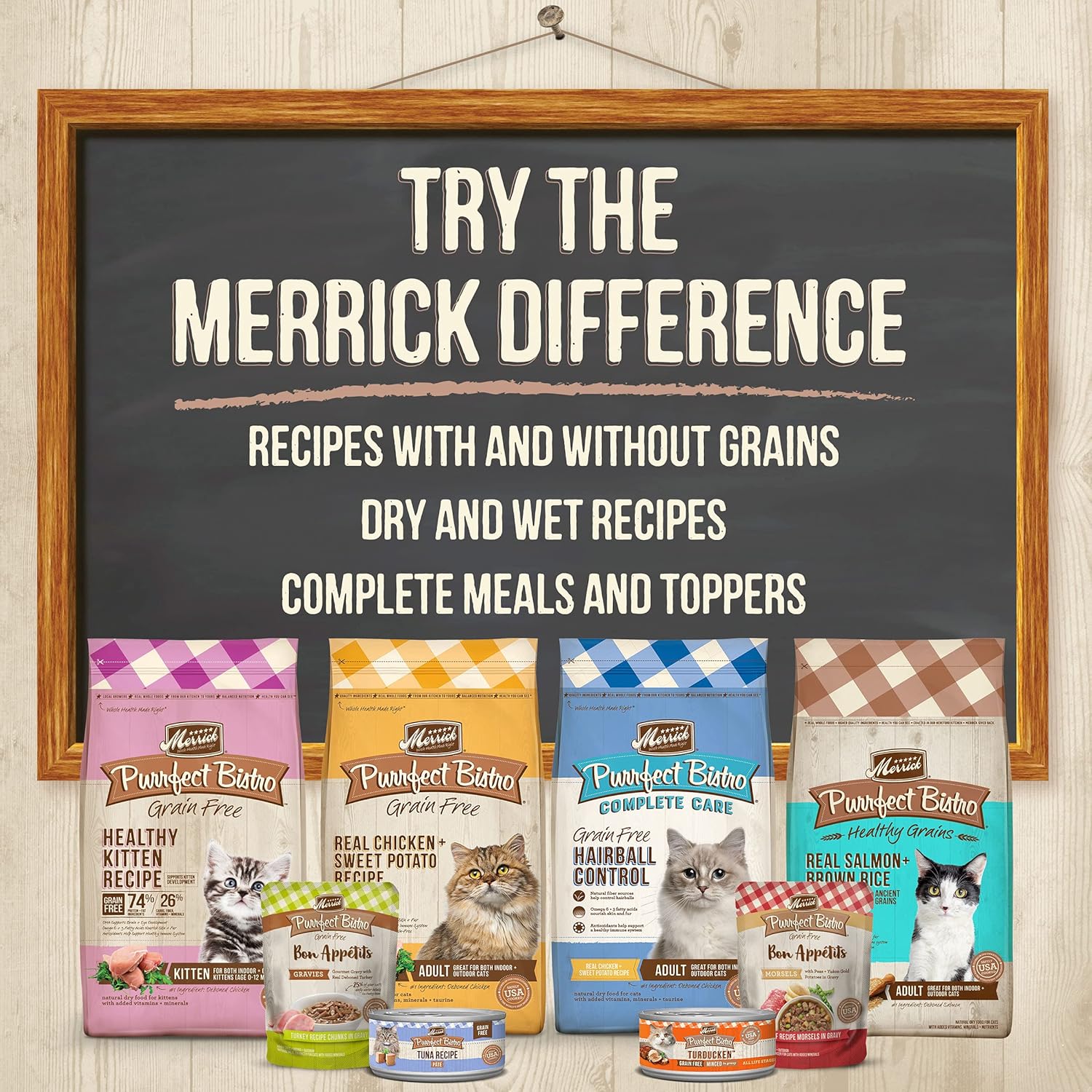 Merrick Purrfect Bistro Grain Free Cat Food, Complete Care Hairball Control Dry Cat Food Recipe - 12 lb. Bag