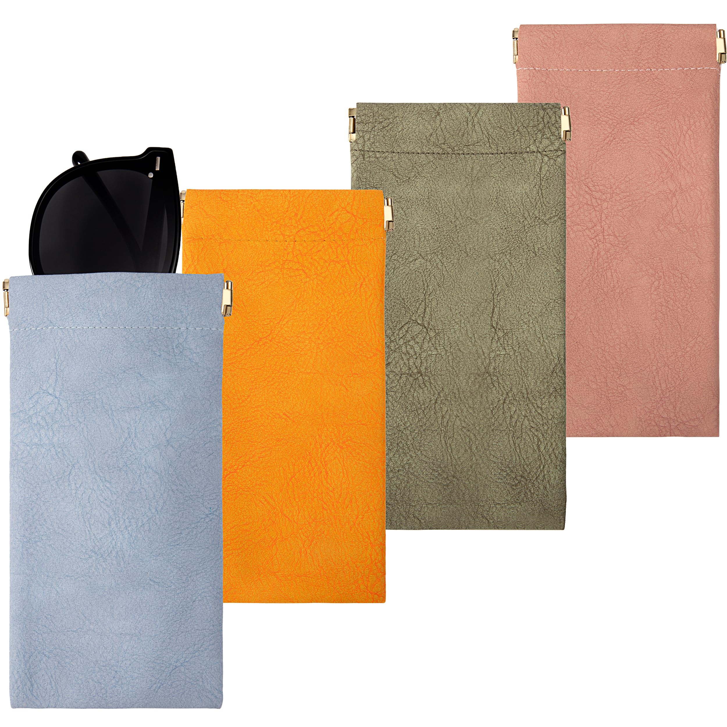 Custodia Morbida Per Occhiali In Pelle - 2 Pezzi Con Gancio E Cordino, Portatile E Sottile