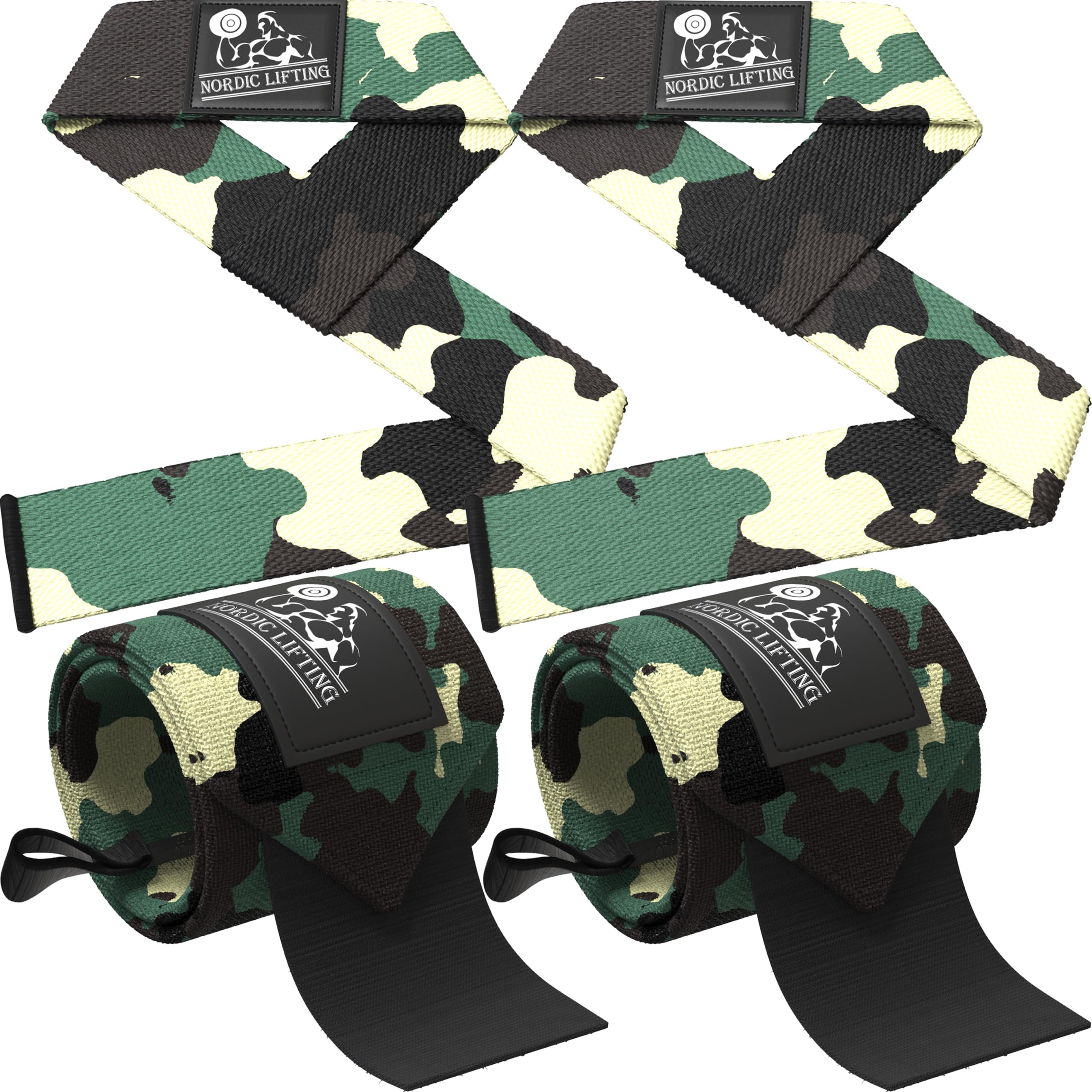 Wrist Wraps + Lifting Straps Bundle (2 Pairs) for Weightlifting, Crossfit & Gym