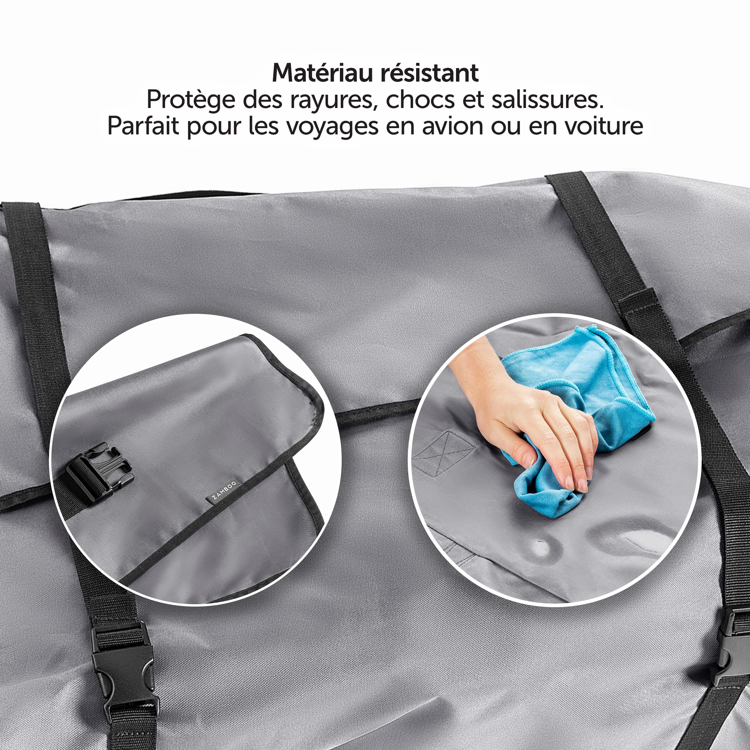Zamboo Sac Transport Poussette, Aussi Rangement pour Siege Auto et Cosy Bebe, Idéal pour Voyage en Avion ou Voiture, Inclus Housses Protection Roues - Gris
