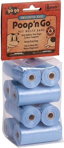 Vista 6 de Paquete de 8 bolsas (120 bolsas) Poop n Go Royal Blue Puppy Dog Animal Pet Waste Bags Recarga Rollos Azul Real