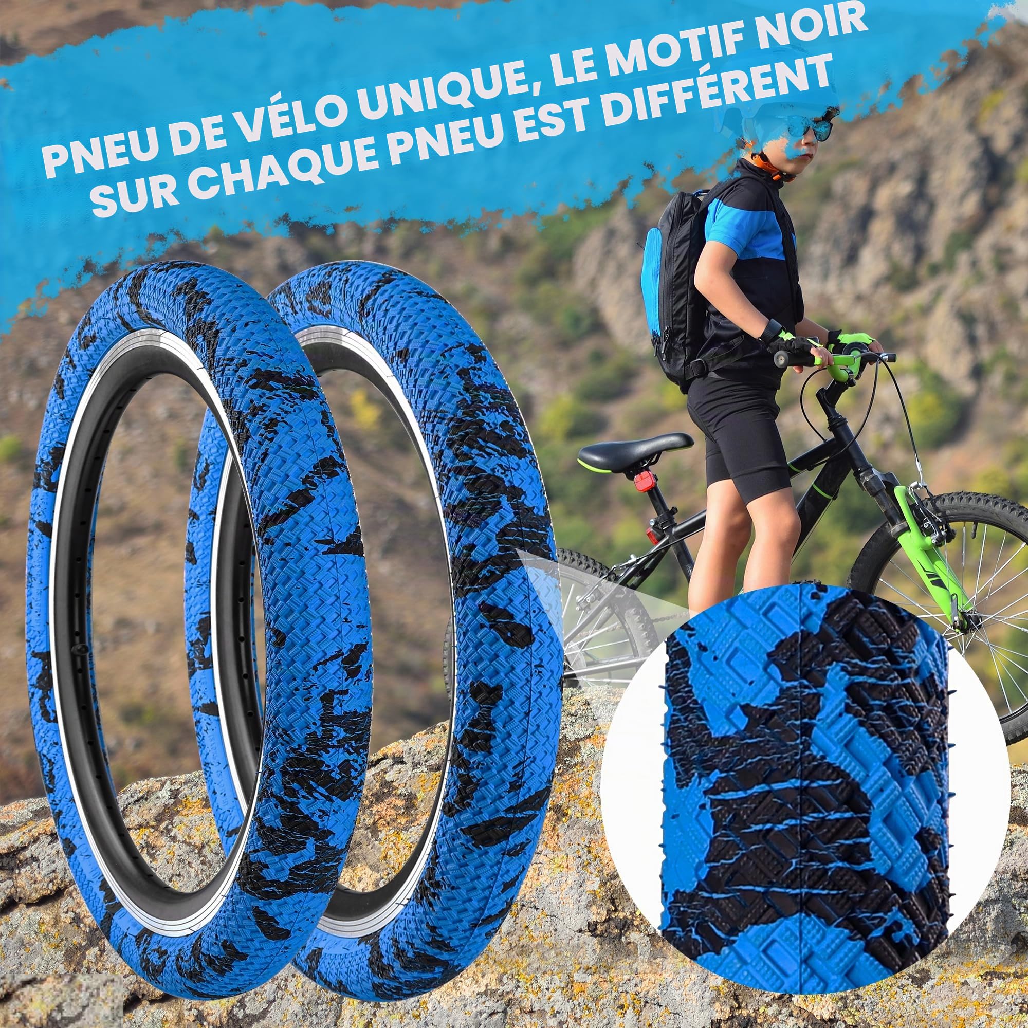 ZUKKA Lot de 2 pneus de vélo 30TPI 20" - 20 x 2,10-56-406 - pour vélo d'enfant de 20" - pour VTT, BMX