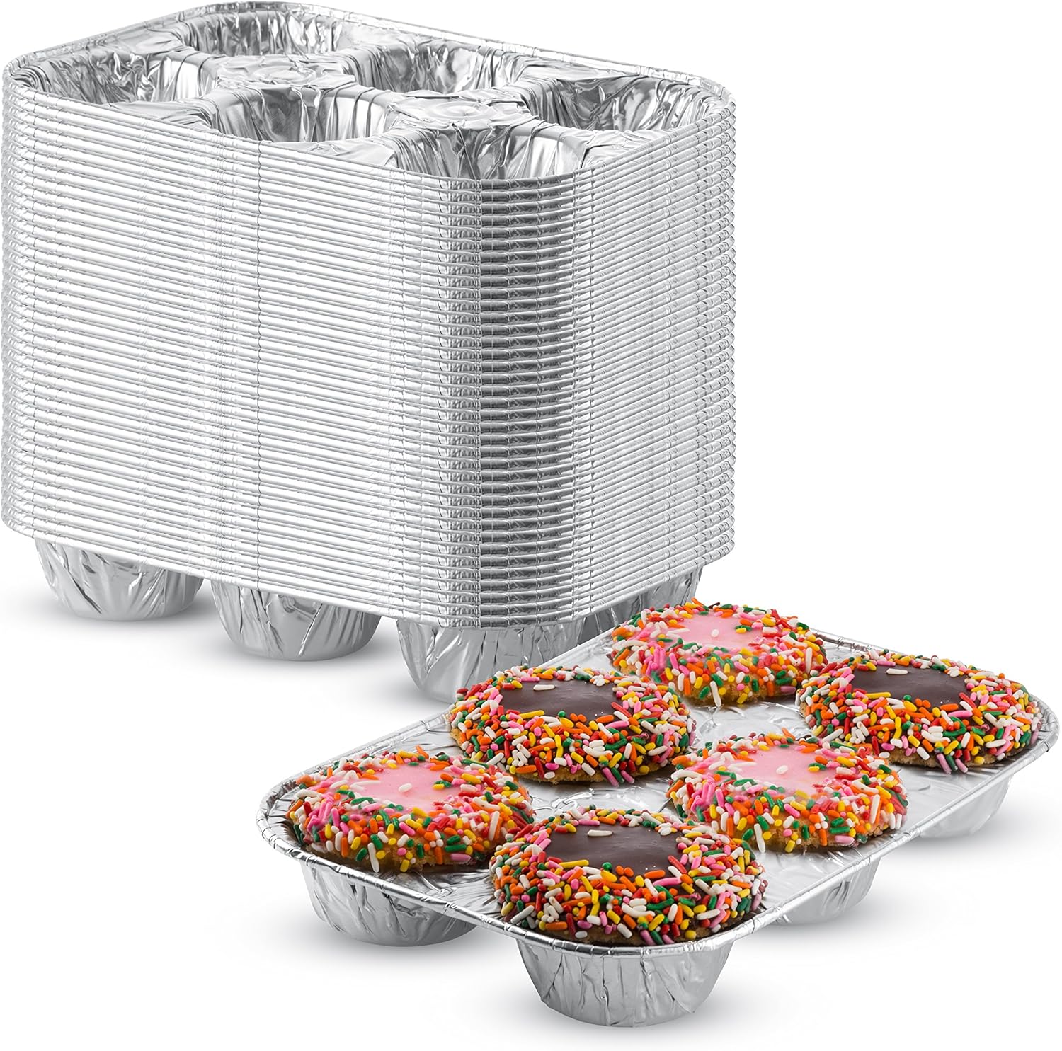 Pack of 20 Silver Foil Muffin Pans Durable & NonStick Disposable Aluminum 6Cup Cupcake Trays