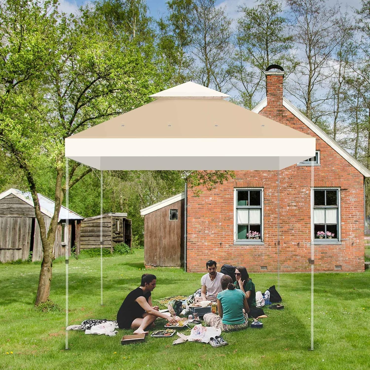 Ivory and Sand Dual-Tier Gazebo Canopy Replacement Cover