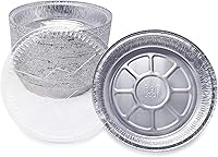 Vista 2 de Fig & Leaf Paquete de 45 sartenes redondas de aluminio prémium de 9 pulgadas con tapas de cúpula de plástico, lata de aluminio desechable para asar