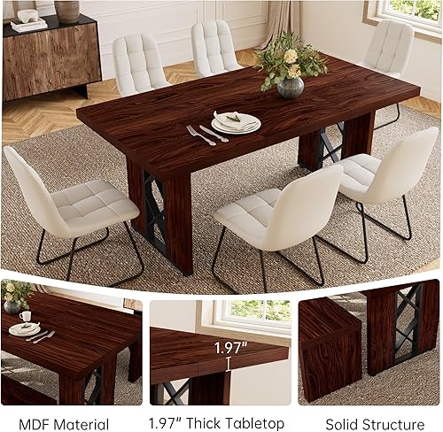 Miniatura 3 de Juego de mesa de comedor de 7 piezas para 6-8 personas, mesa de cocina MDF de 70.8 pulgadas con 6 sillas tapizadas, ahorro de espacio para comedor,
