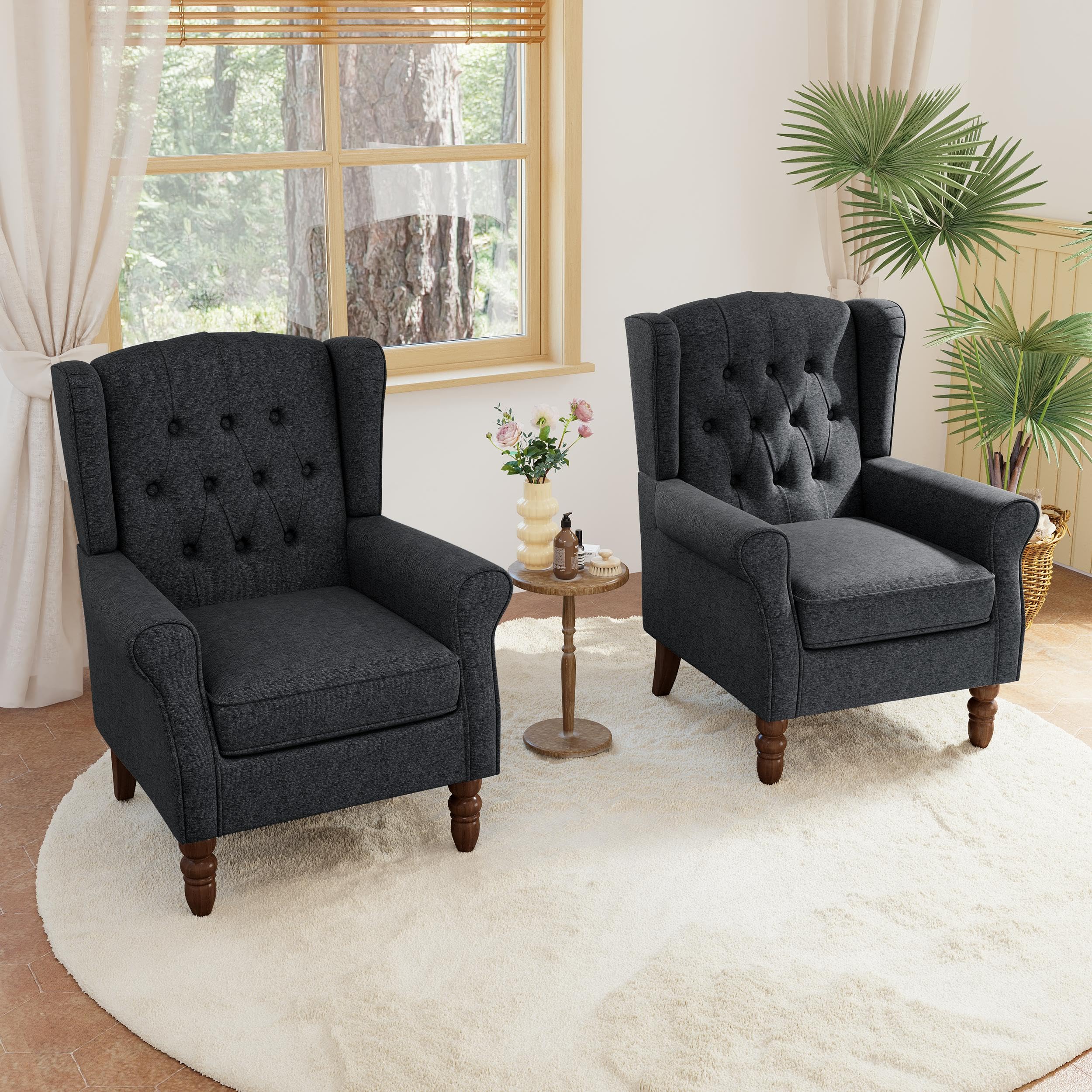 Lumibee High Back Accent Chair Set of 2,Upholstered Wingback Armchair with Solid Wood Legs for Small Spaces,Comfy Single Sofa Chair for Living Room,