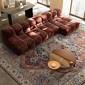 Deerly Large Washable Area Rug 8x10 for Living Room Bedroom Boho Vintage Rug for Dining Room Non-Slip Soft Low-Pile Thin, Brickred/Multi