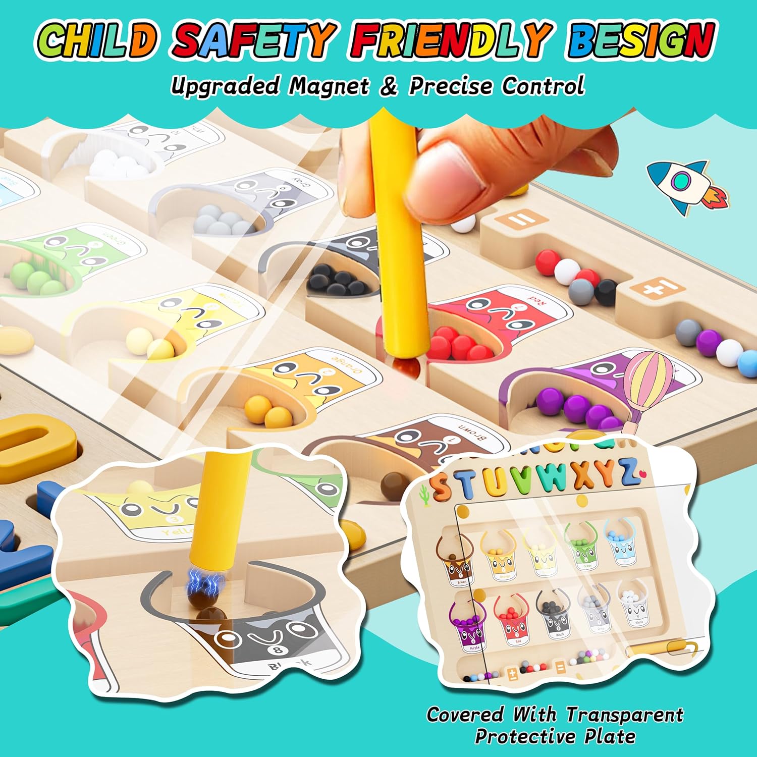 3 IN 1 Double Sided Montessori Toys- Magnetic Color and Number Maze, Toddler Wooden Alphabet Puzzles, Dry Erase Board, Preschool Learning Activities Toys for 3 4 5 6 Years Old Kids Girls Boys image 3 of 9 B0F8JHSJWH