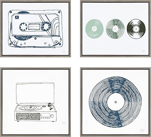 Miniatura 4 de Kate and Laurel Sylvie - Lienzo enmarcado con ilustración de cassette, arte de pared por Statement Goods, 18 x 24 pulgadas, gris, decoración musical