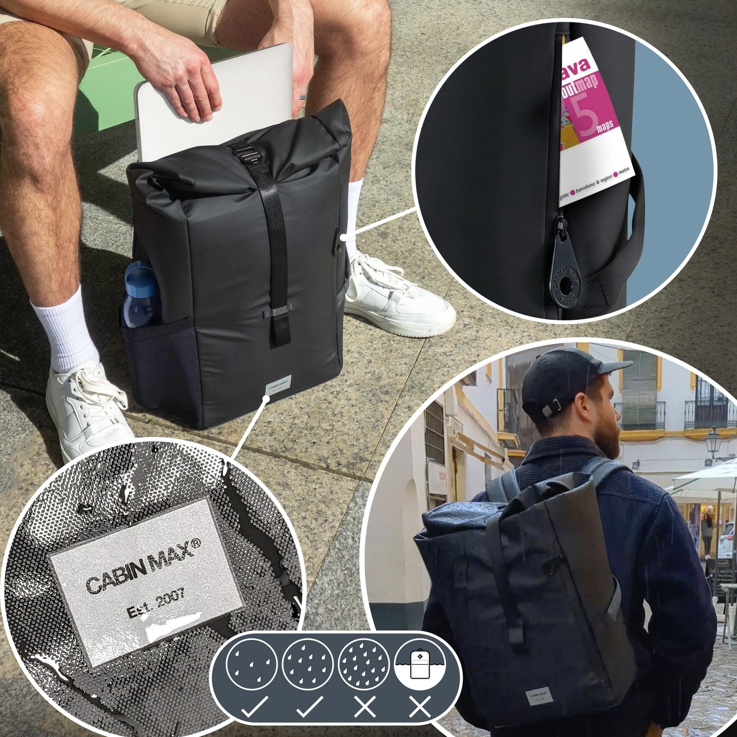 Cabin MAX ISEO - Mochila de Viaje Impermeable, con Parte Superior Enrollable, Bolsa de Transporte, Adecuada para Mochila Ryanair Debajo del Asiento, 40 x 30 x 20cm