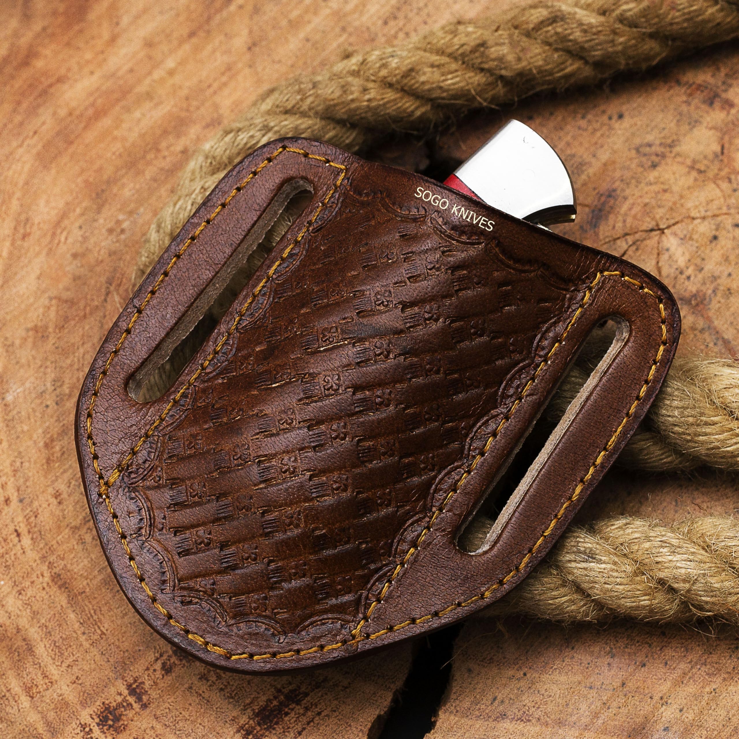 Handmade Pocket Knives Leather Sheath, Slanted Pancake/Tooled/Belt/Trapper Knife Sheath,TAN 100% real leather (BROWN)