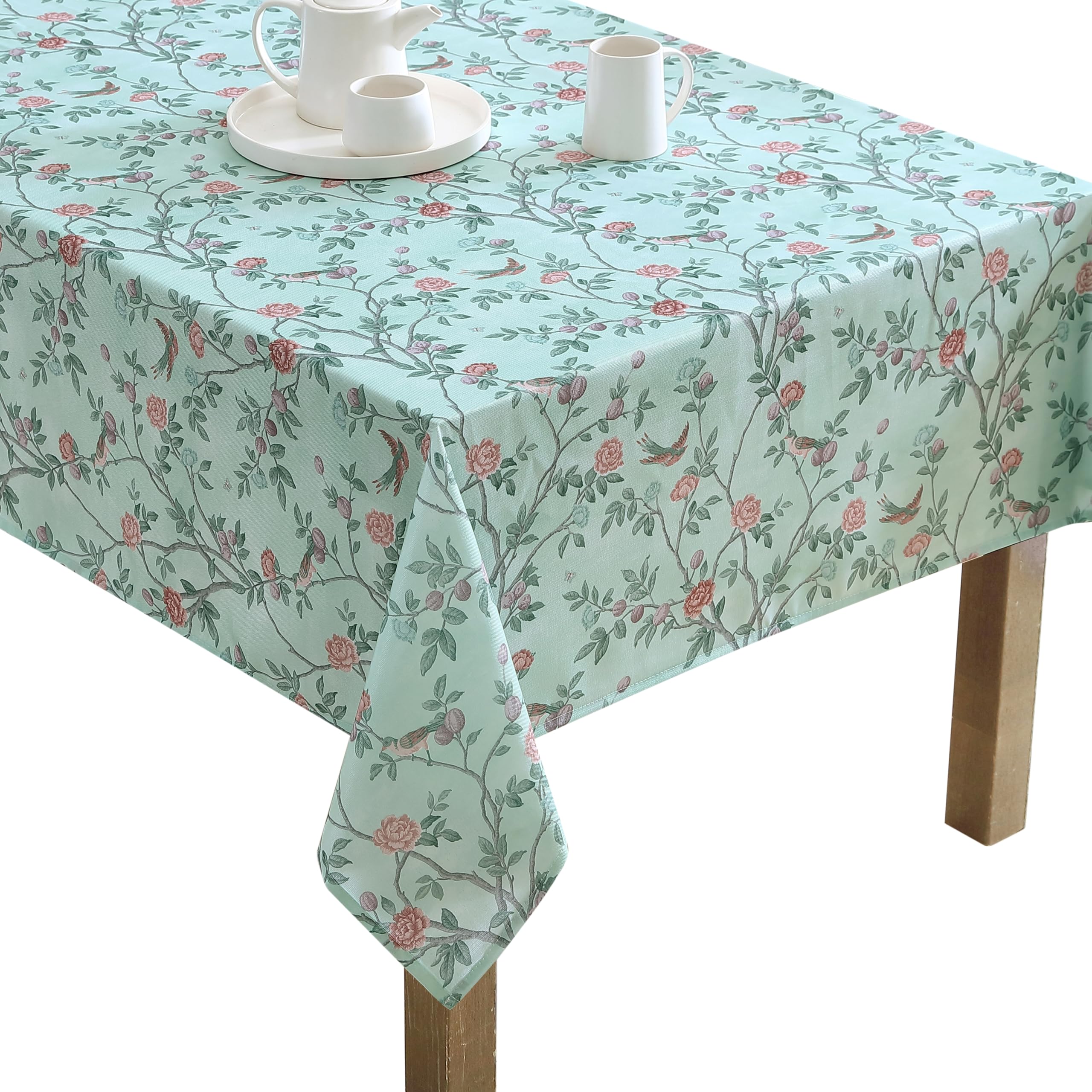 Laura Ashley Decorative Tablecloth, Wrinkle and Stain Resistant, Spillproof Water Repellent, Easy Care Washable Polyester Fabric for Dining, Kitchen, Holiday, and Party, 60" x 84", Eglantine — image 1