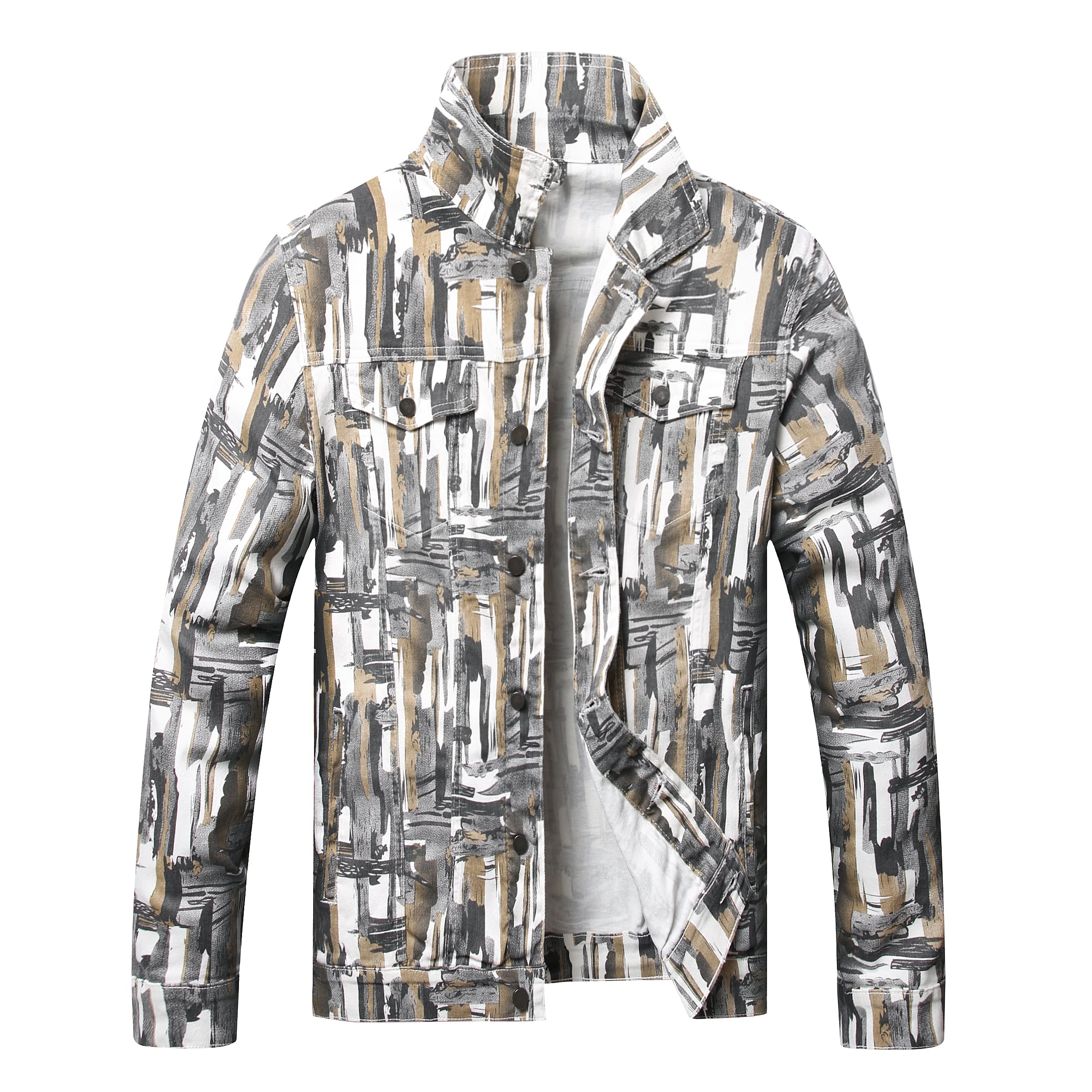 LAMKUKU Mens Denim Jacket Ripped Slim Jean Jacket Coat for Men