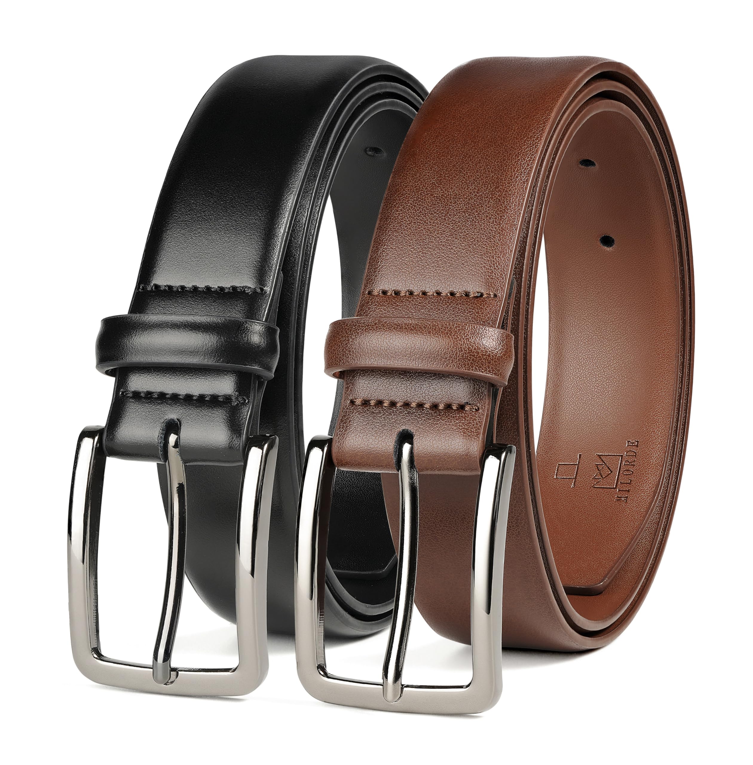 MILORDE Men's Leather Dress Belt 2Pack, Handmade, Genuine Leather, Fashion & Classic Designs for Work Business and Casual, 2pack-black106/Brown107, 42 (Fits waist 40"-41")