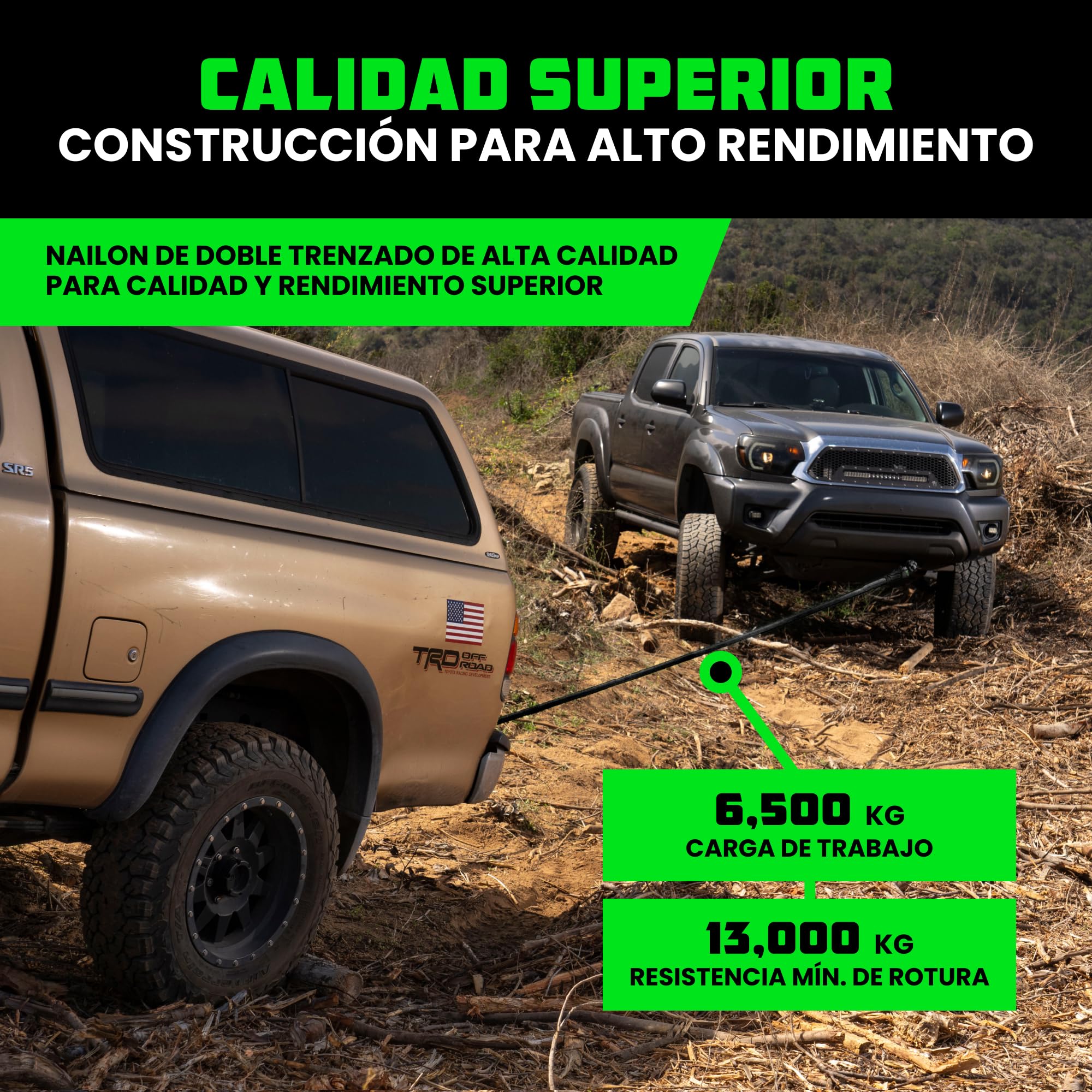 Rhino USA Cuerda Cinética para Remolque 13000kg - Cuerda de Remolque y Recuperación con 2X Grilletes - Correa de Rescate Todoterreno 2.2 cm x 9 m - para Todoterreno Quad UTV 4x4 - Negro