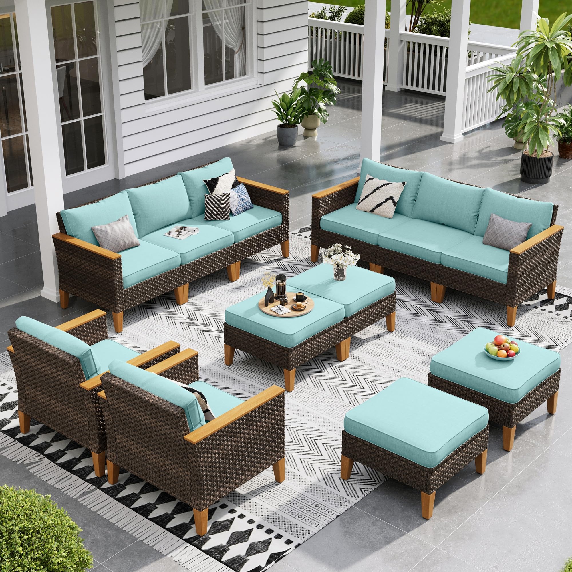 Sophia & William Patio Furniture Set 12 Piece Outdoor Wicker Furniture Sectional Sofa, Extra Large Patio Rattan Conversation Set with Ottoman for