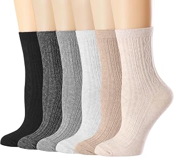 Mcool Mary Womens Crew Socks, Casual Knit Cotton Warm Comfy Breathable Dress Socks for Girls 6 Pack