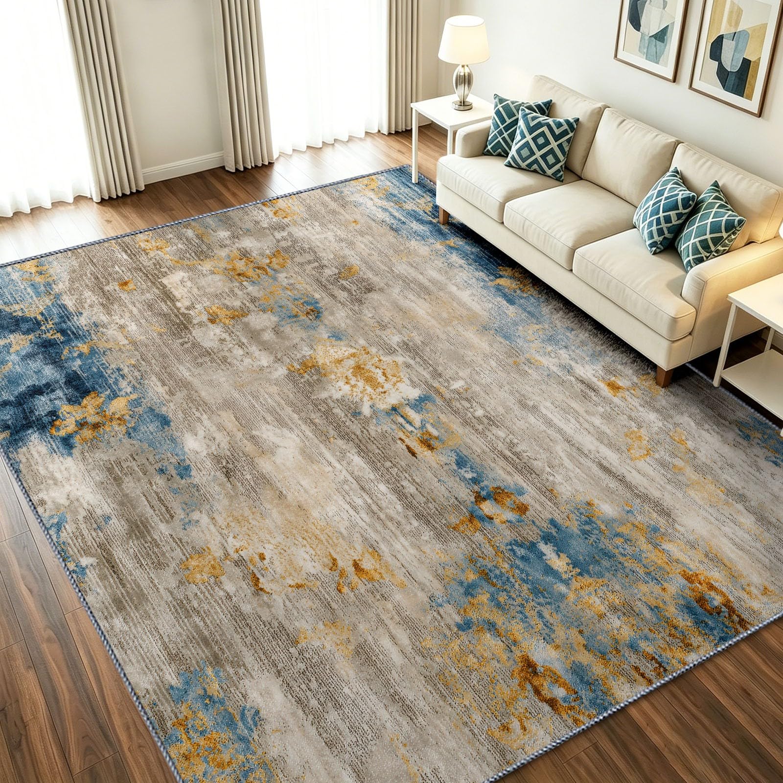 Tapis de salon 160 x 230 cm vintage abstrait lavable pour chambre à coucher