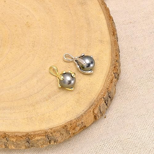 Miniatura 5 de 925 Sterling Silver Artistic Wrapping Cultured Tahitian Black Pearl Pendant Necklace, White Gold Plating