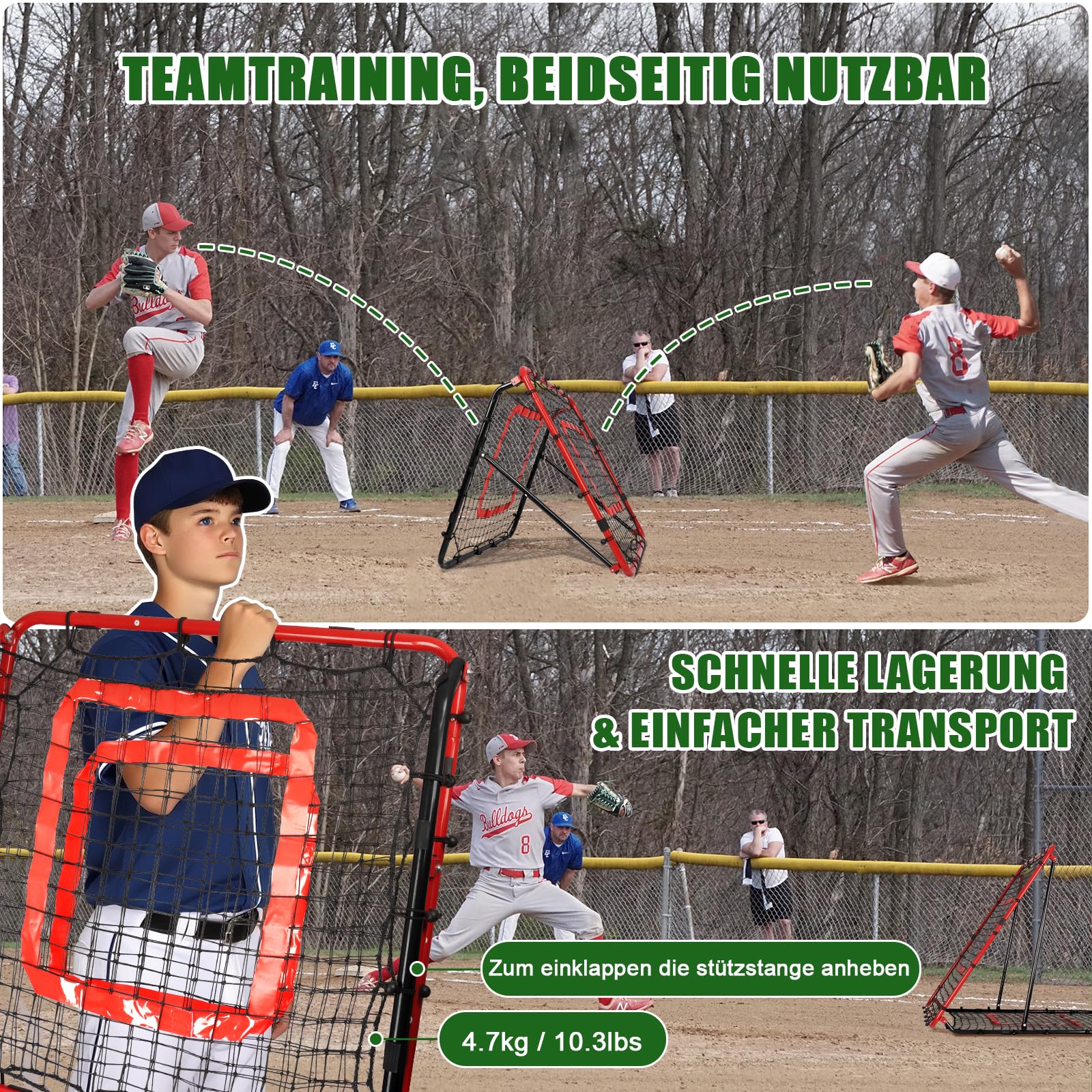 Rebounder für Fußball 85x85cm, Fußball Rebounder, Verstellbar mit 8 Winkeln, Doppellagiges Netz, Geeignet für das Ausübung Verschiedener Ballsportarten, Ideal für Teenager & Erwachsene