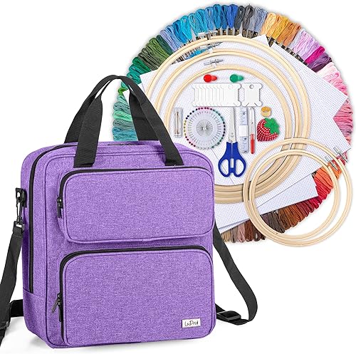 LoDrid Kit de iniciación de bordado con bolsa de almacenamiento, kits de punto de cruz, herramientas con estuche para principiantes, adultos,