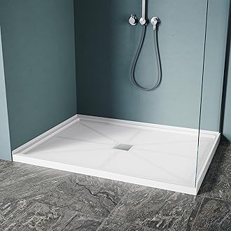ELEGANT 48'' L x 36'' W x 4'' H Shower Base, Center Drain, Non-Slip Single Threshold Shower Pan, Stainless Steel Shower Drain Cover Included