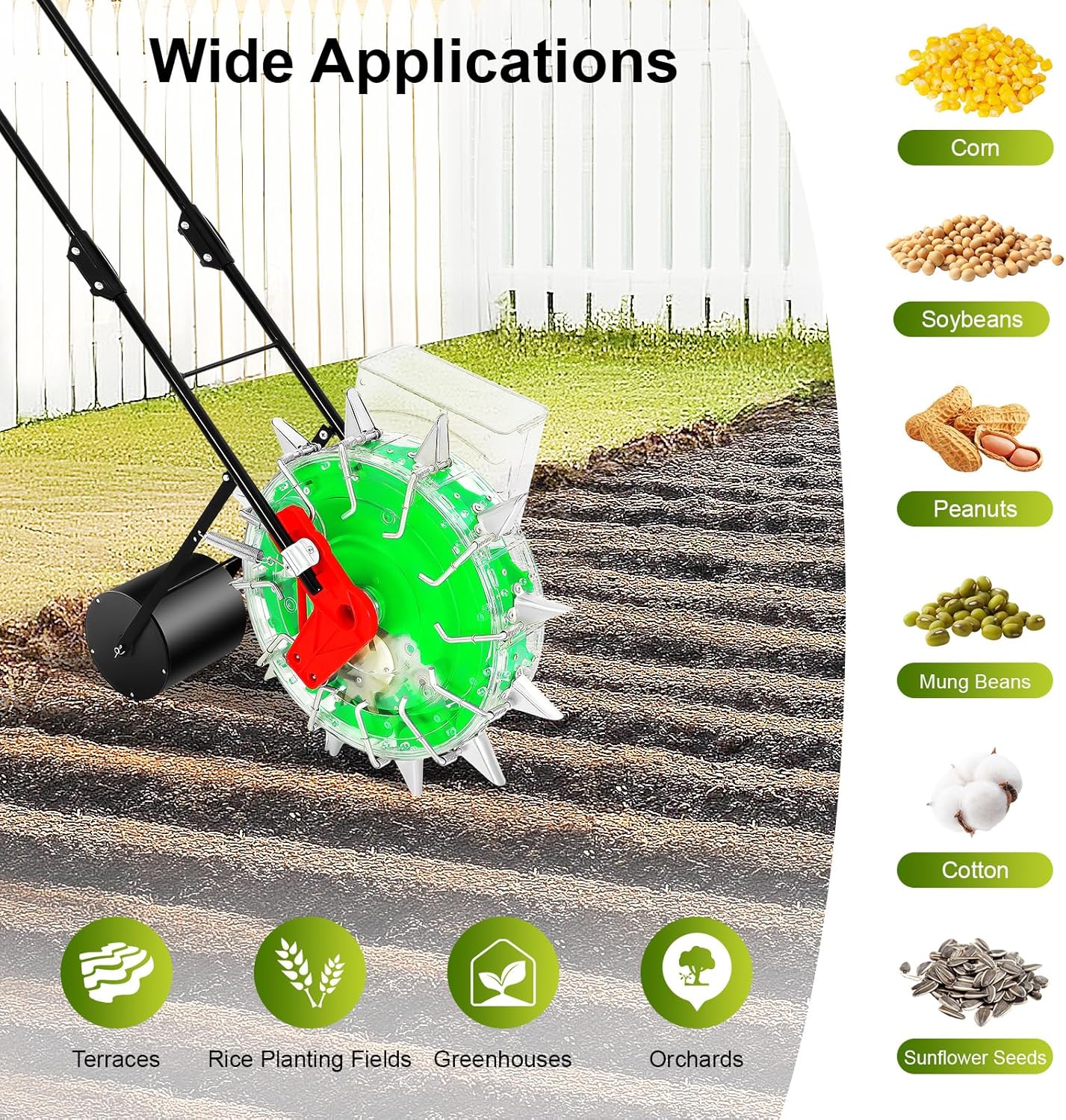 Manual Seeder, Hand-Push Garden Seeder Machine, 5.3 inch Spacing Roller Seeding and Fertilizer Applicator, Row Planter Corn Planter Seeder for Soy Peanut Corn Cotton Soybean
