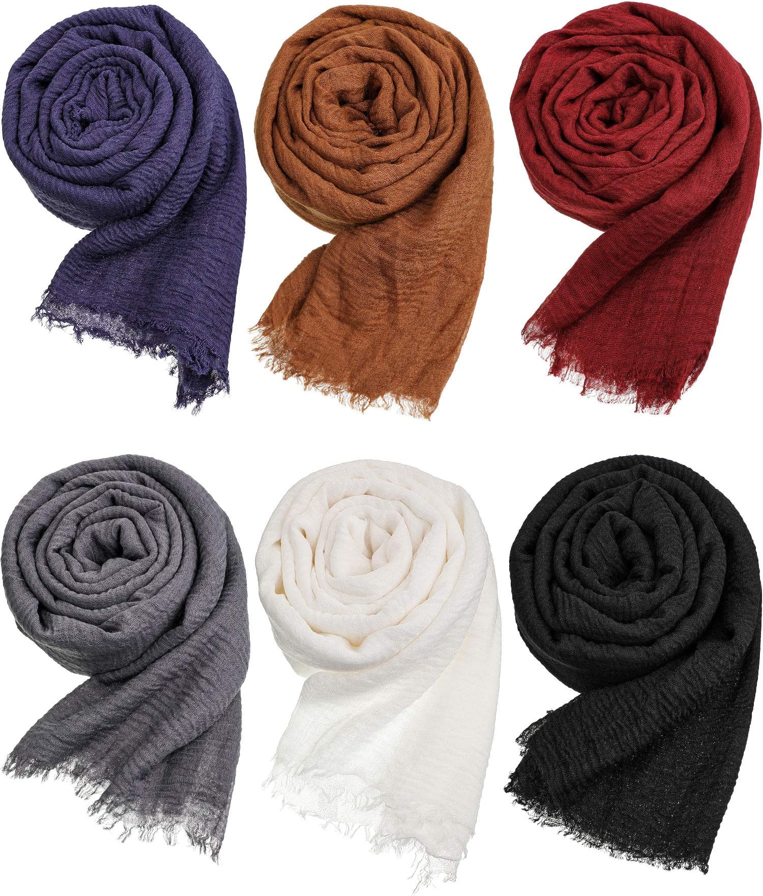 6 Pcs Women Scarf Shawl Hijab Scarves Cotton Crinkle Hijab for Women Blend Shawl Crinkle Wrap Head for Seasons