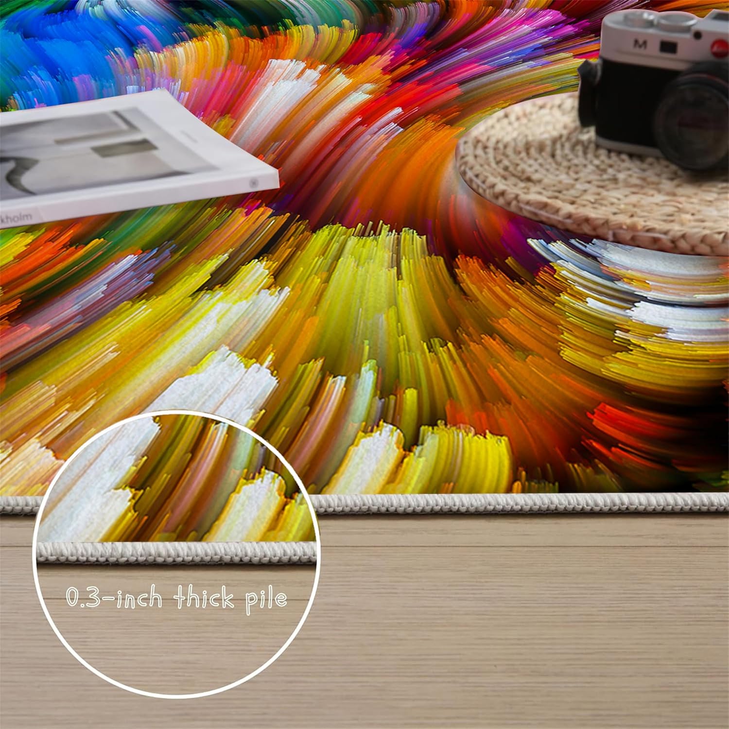Abstract Area Rug,2x3ft,Abstract Ink Art Multicolor Stripes Background Rug,Modern Style Home Decor Colorful Carpet for Living Room, Bedroom,Kitchen,Bathroom Soft Non-Slip Machine Washable