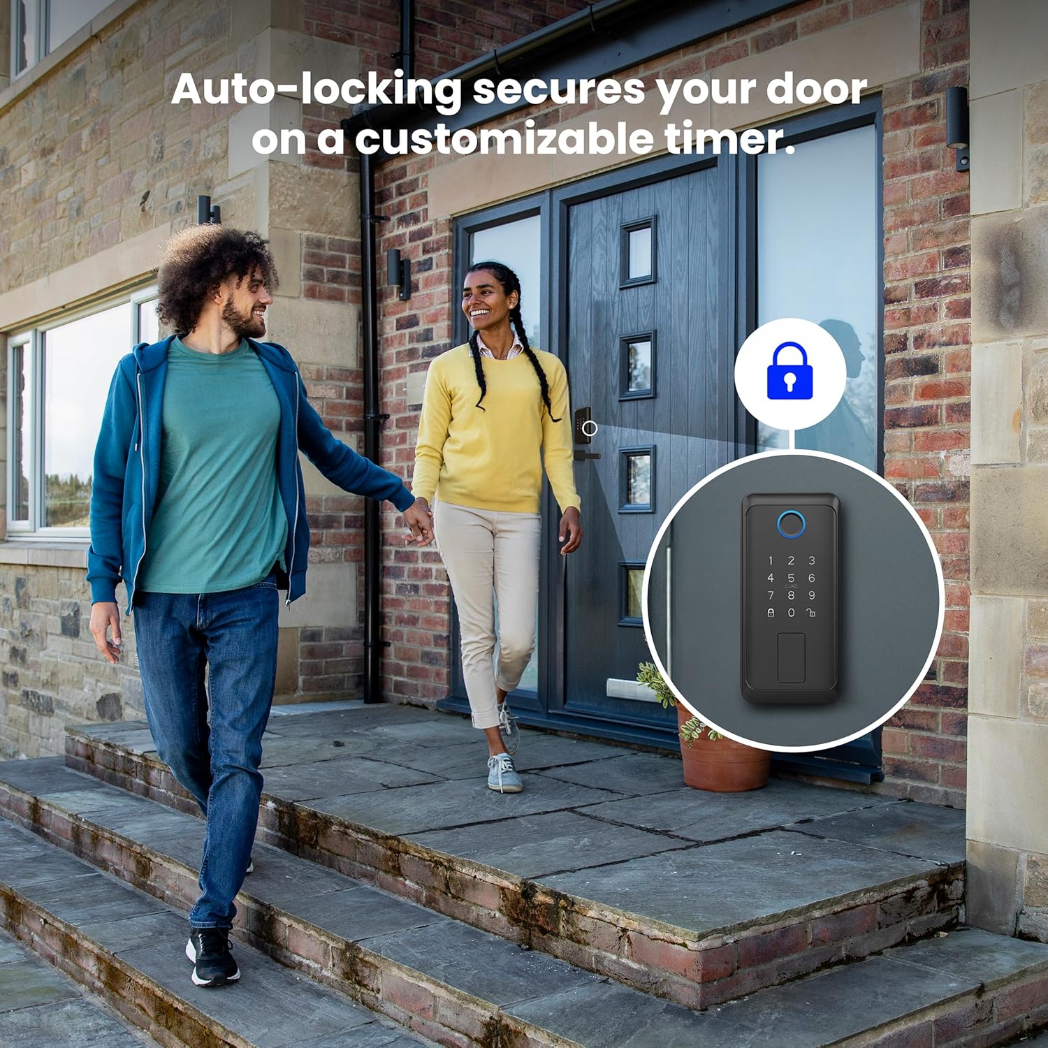 Feit Electric Smart Touch, Keycard Door Lock, Fingerprint, NFC Keycard, Keypad, App Control, Auto-Lock, 100 Codes, Weatherproof, USB-C Backup, Smart Home Security Lock, Matte Black Finish