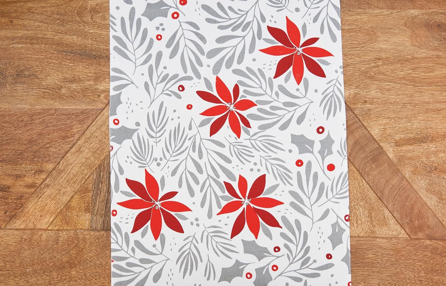 C&F Home Poinsettia Christmas Printed Rectangle Table Runner 14" x 72" White Embroidered Edge Red Winter Christmas Holliday 14" x 72" White