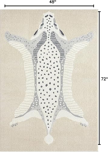 Miniatura 2 de Abani Nuevo Collection - Alfombra de área, diseño moderno de piel sintética, color marfilbeige, 4 x 6 pies, fácil de limpiar, duradera para niños y