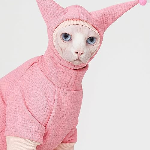 Miniatura 8 de Sphynx Traje con patrón de gofre, lindo juego de sombrero y camisa para mascotas, traje rosa y negro de Devon Cornish sin pelo, (S, rosa)