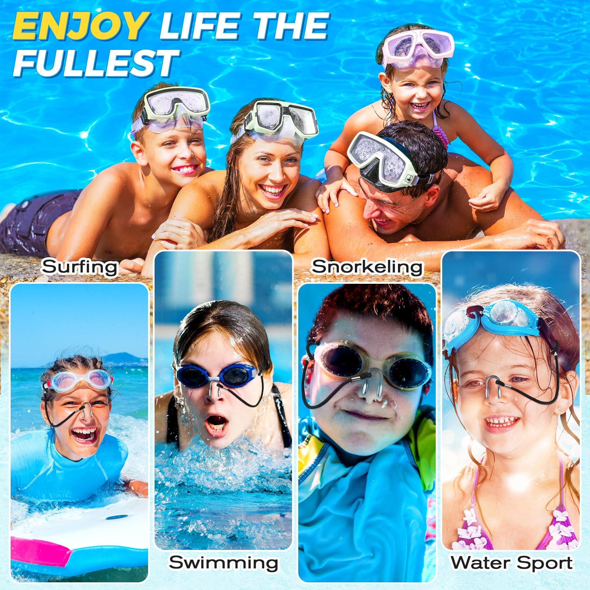 Nasenklammern, Nasenstöpsel zum Schwimmen mit Schnur und Organizer, wasserdichte Silikon-Schwimm-Nasenstöpsel für Kinder (Alter 7+) und Erwachsene, Nasenklemme mit Riemen, 2 Stück