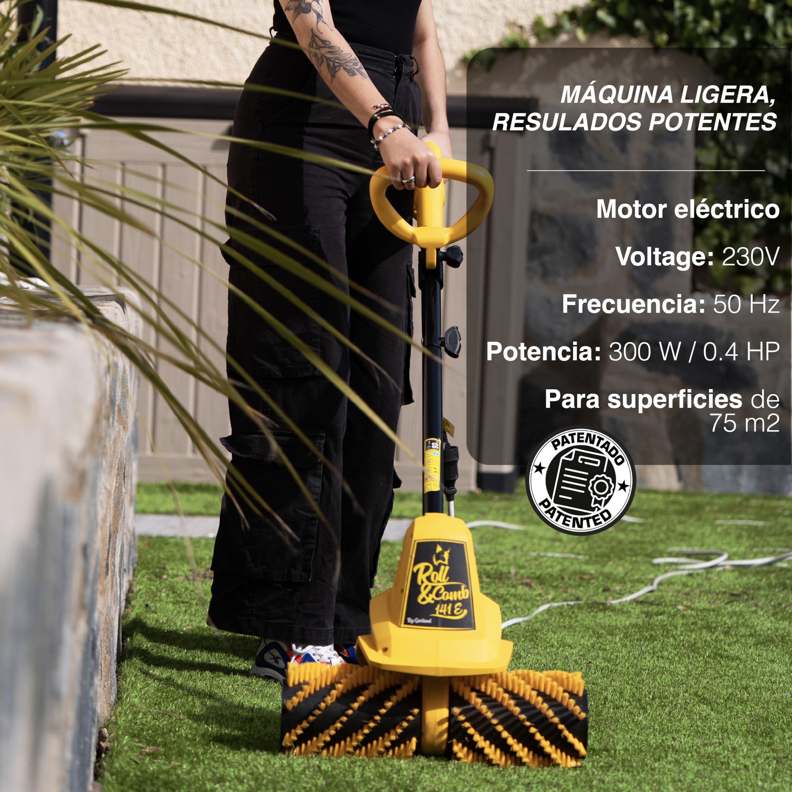 Garland Roll&Comb 141E-V19 - Peinadora/Barredora césped Artificial eléctrica enchufable - 300 W de Potencia, 4'8 kg de Peso y 40 cm de Ancho de Trabajo. con Manillar Plegable.