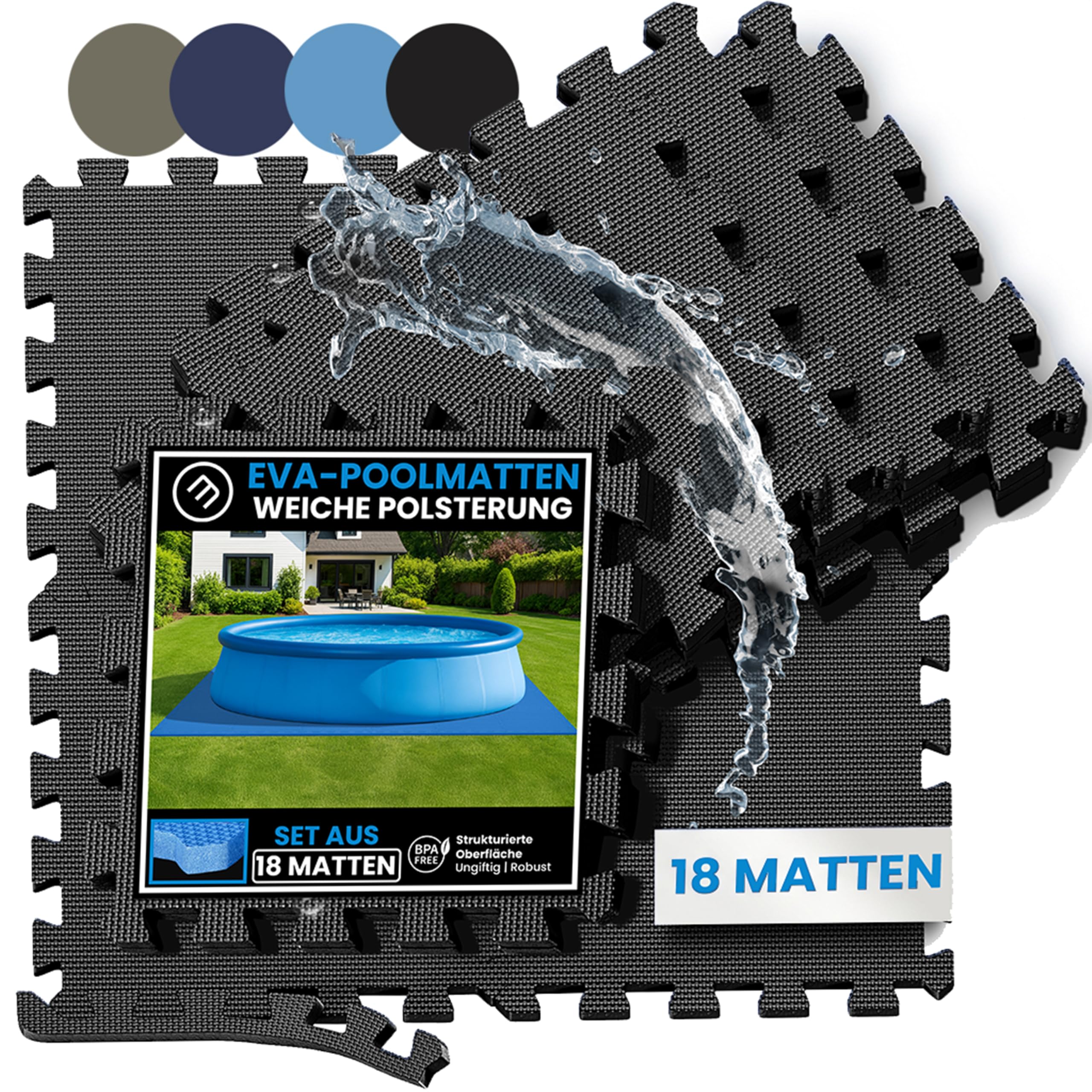 bemaxx Poolunterlage Poolmatte Unterlegmatte - 18 EVA Pool Matten Set: Bodenschutzmatte Puzzlematte Poolfliesen Poolplatte Bodenmatte Bodenfolie Schutzboden Outdoor Poolteppich Whirlpool Planschbecken