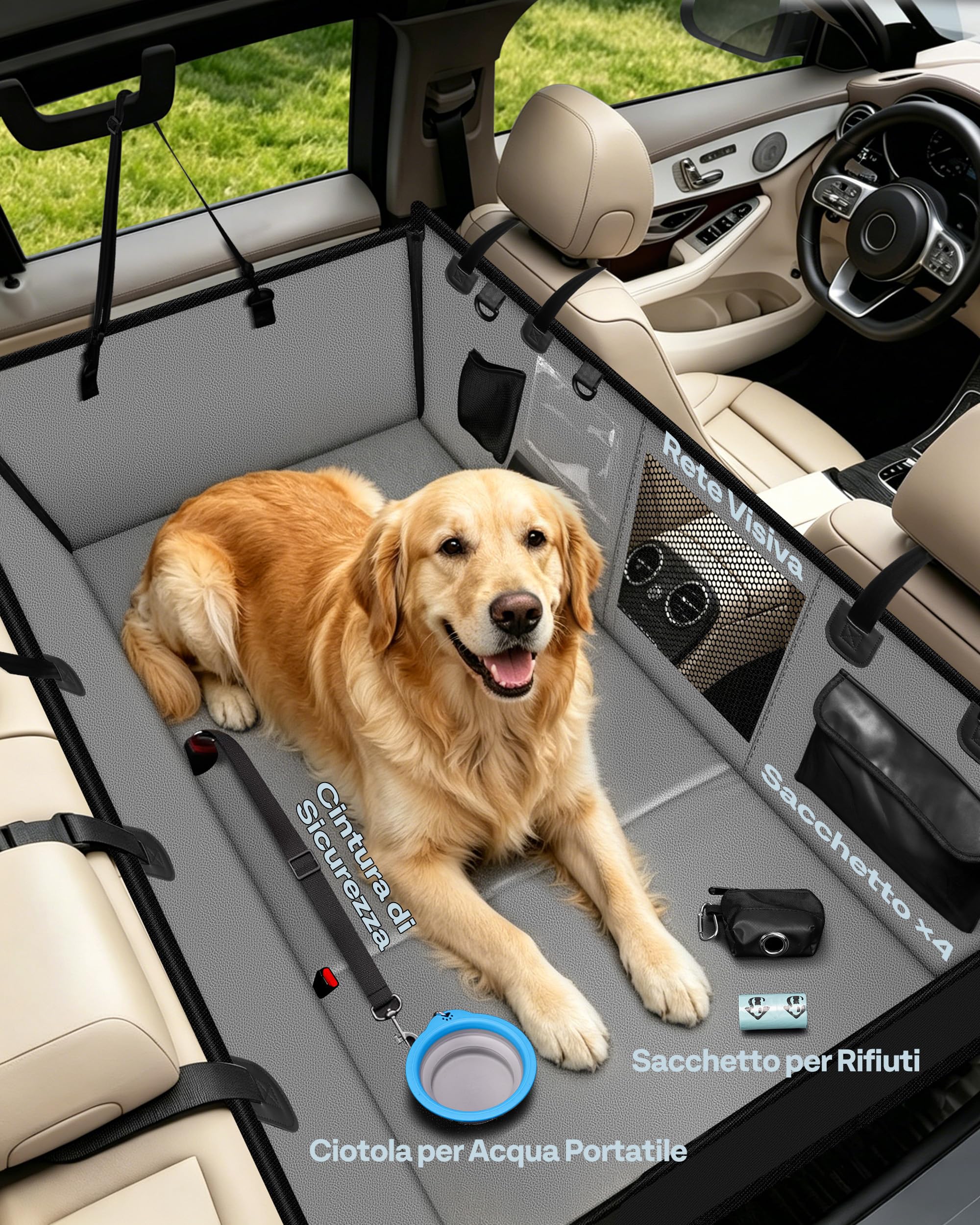 Coprisedile per cani per sedile posteriore, fondo rigido/estensione impermeabile per cani, amaca per cani, coprisedile per animali domestici per sedile posteriore per auto/SUV