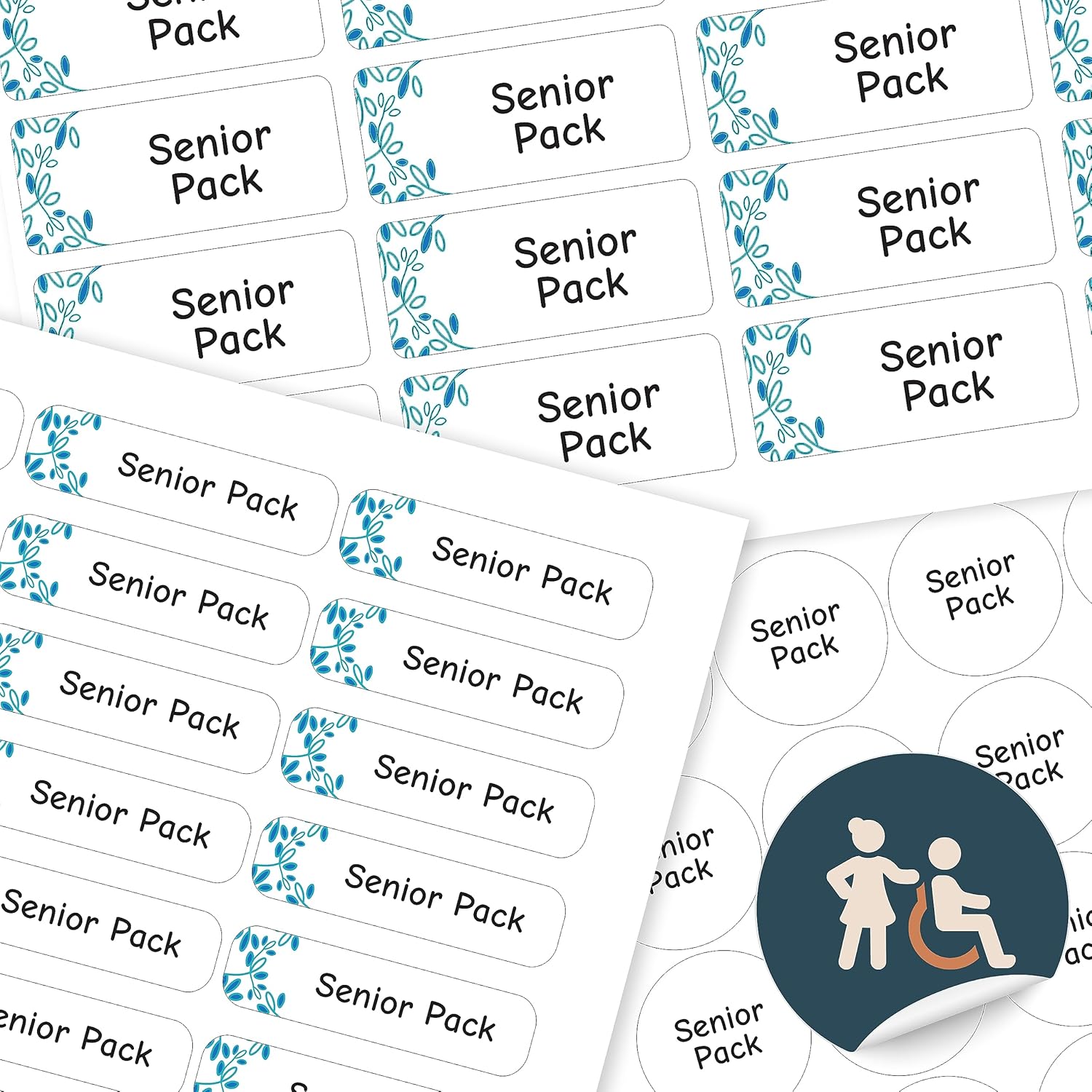 Seniors Value Pack – 124 pc Personalized Clothing Labels for Nursing Home, Iron On Name Tags for Clothing & Laundry Labels, Stick On Name Tags for Personal Items, White