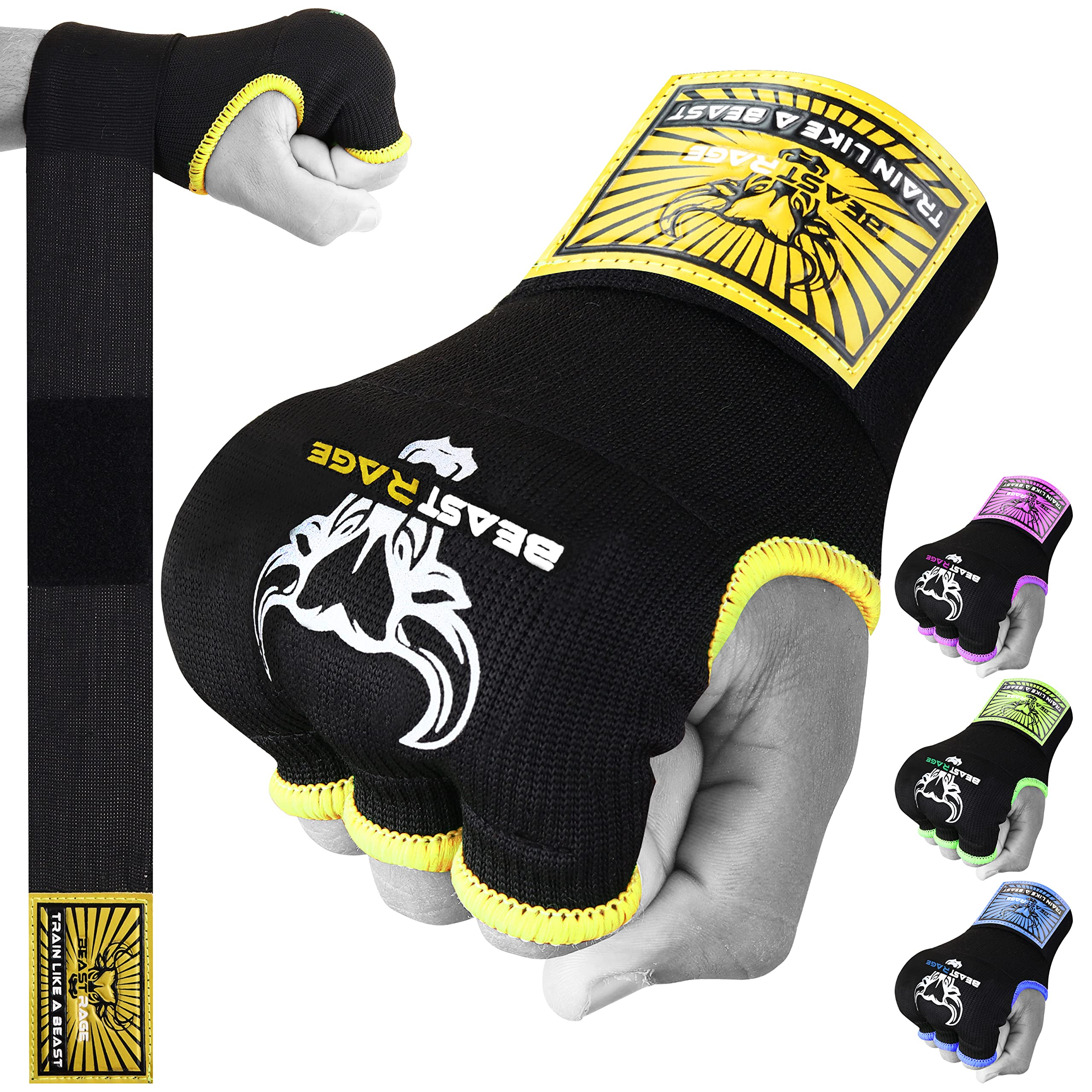 BEAST RAGE Boxing Wraps Hand Gel Gloves MMA 75cm Long Wrap Padded Elasticated Quick Boxing Punching Bag Training Muay Thai Hand Wraps set UFC Bandages For Mens Ladies kids