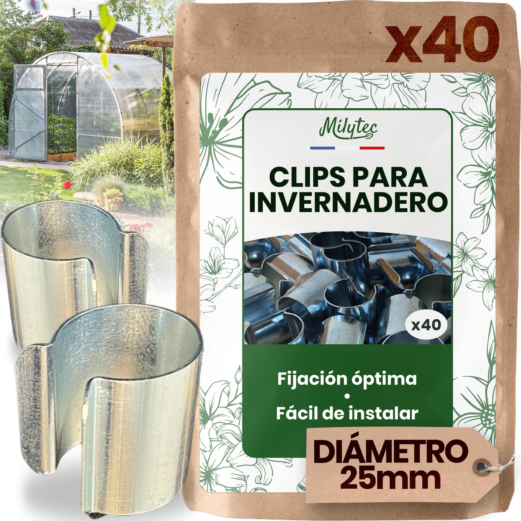 Clips para Invernaderos 25 mm x40 - Pinzas Metálicas Resistentes para Sujetar Toldos, Lonas y Plásticos - Accesorios de Invernadero para Protección de Cultivos y Jardinería
