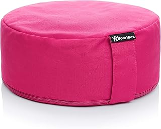 BODYMATE Coussin de méditation & Yoga (zafu) H13cm Ø31cm - Rembourrage en Coques de Sarrasin, Housse en Coton Lavable en Machine - Divers Coloris