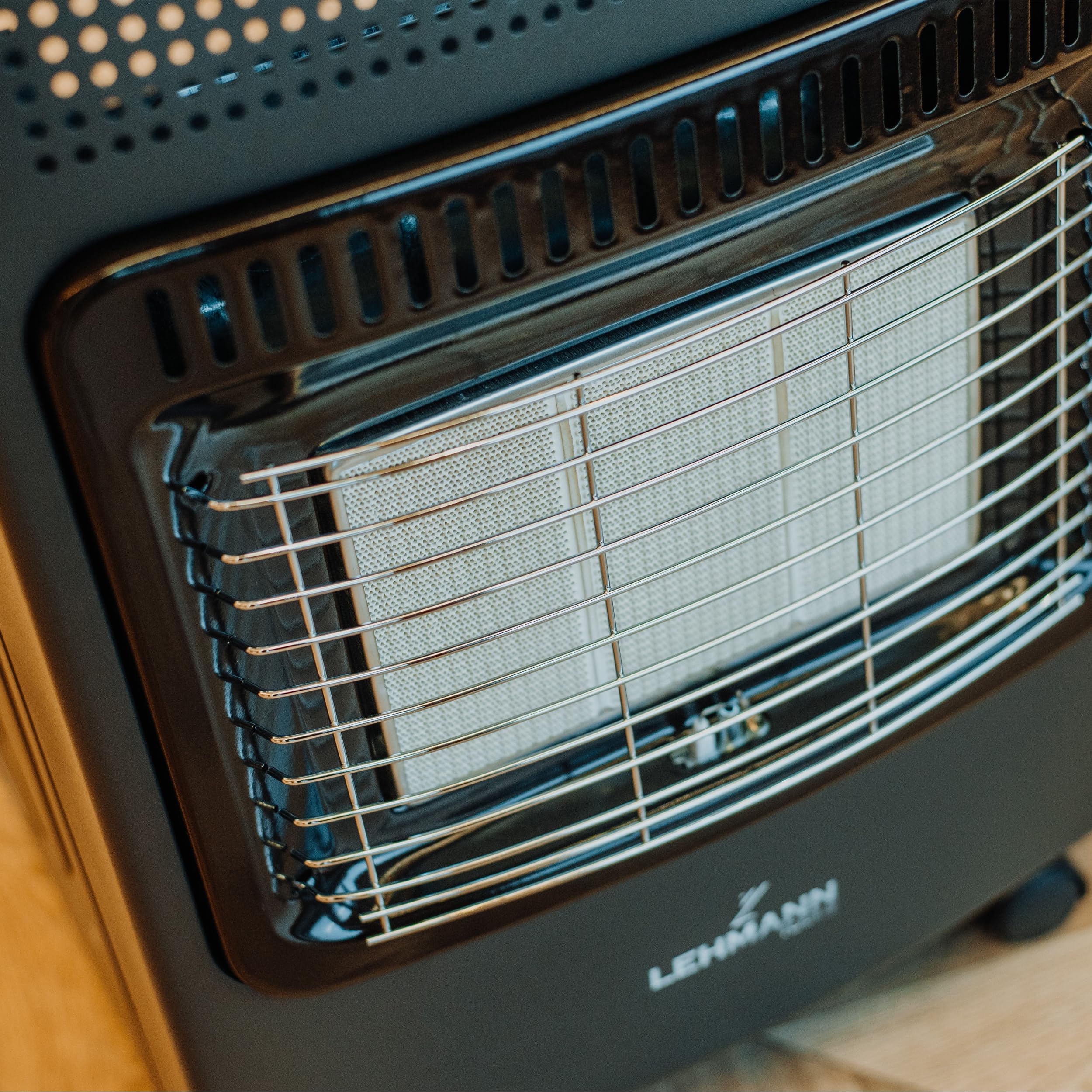 LEHMANN Poêle à gaz 4,2 kW avec 3 niveaux de chauffage, allumage piézoélectrique, arrêt de sécurité et roues, pour GPL, propane ou butane, idéal pour les environnements jusqu'à 80 m²
