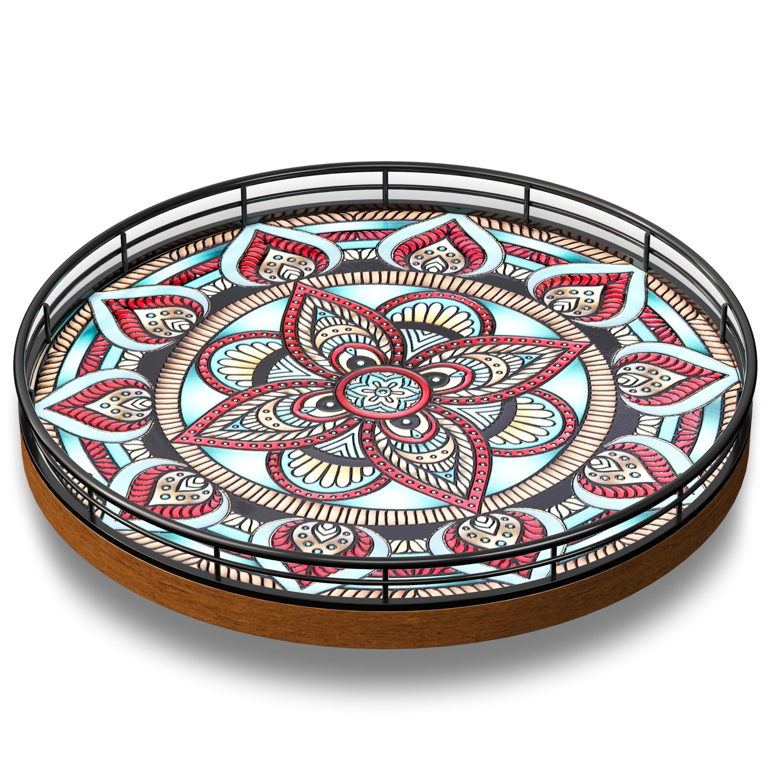 Photo 1 of 10.2-Inch Boho Lazy Susan with Oak Base and 3D Textured Ceramic Tile
