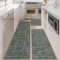 Vista 13 de Juego de 3 alfombras de cocina de otoño de KIMODE, alfombras de cocina boho desgastadas antideslizantes lavables, alfombras largas de cocina