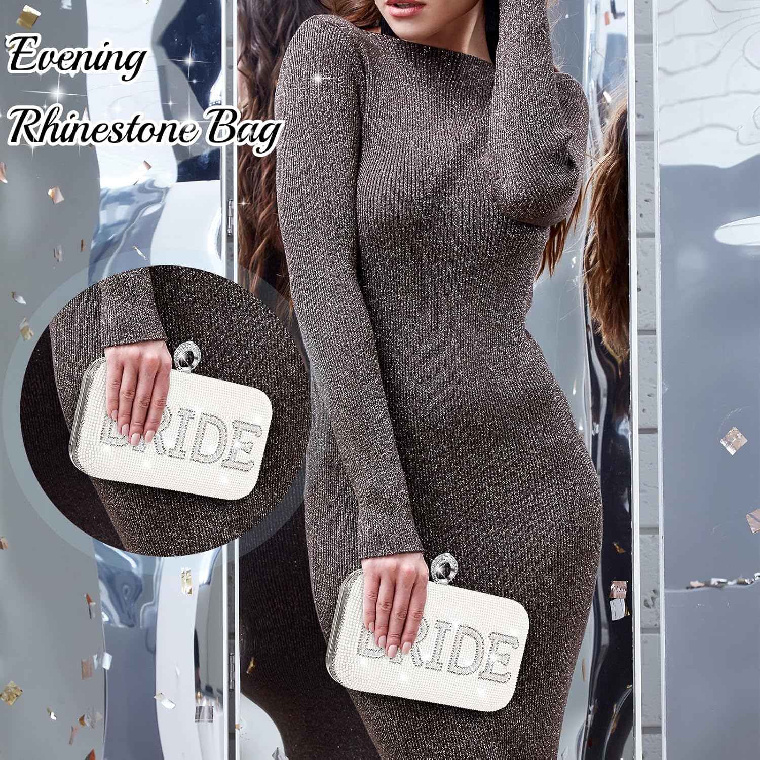 Kacctyen Rhinestone Clutch Bag Bride Clutch Purse Diamond Evening Bag Bride Purse Embellished Jewels Rhinestone Box Bag Gift - Image 2