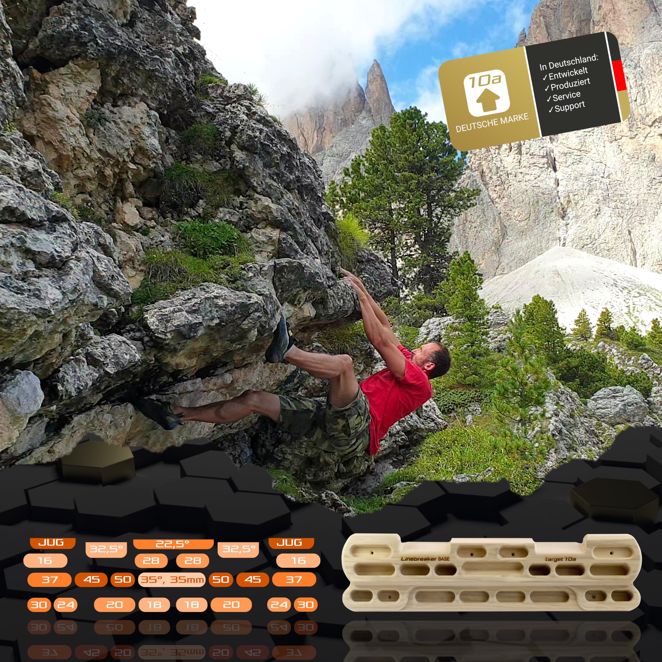 target10a Linebreaker Base – Hangboard für Einsteiger ins Kletter- & Bouldertraining | Mit App-Unterstützung | Griffkraft gezielt steigern